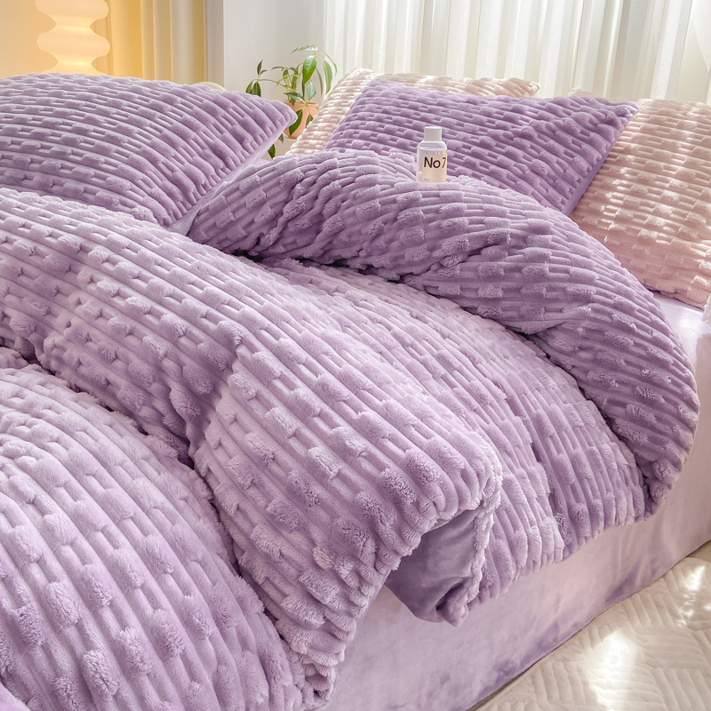 WOSTAR Artificial rabbit fur duvet cover 220x240 luxury double bed quilt cover warm winter velvet fleece bedding set king size: Full / green