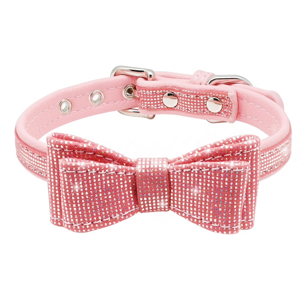 Bowknot Dog Collar Dogs Cat Collars Bow Tie Padded Puppy Collars for Small Pets Cat Kitten Doggy Chihuahua Blue Pink Black: Pink / S