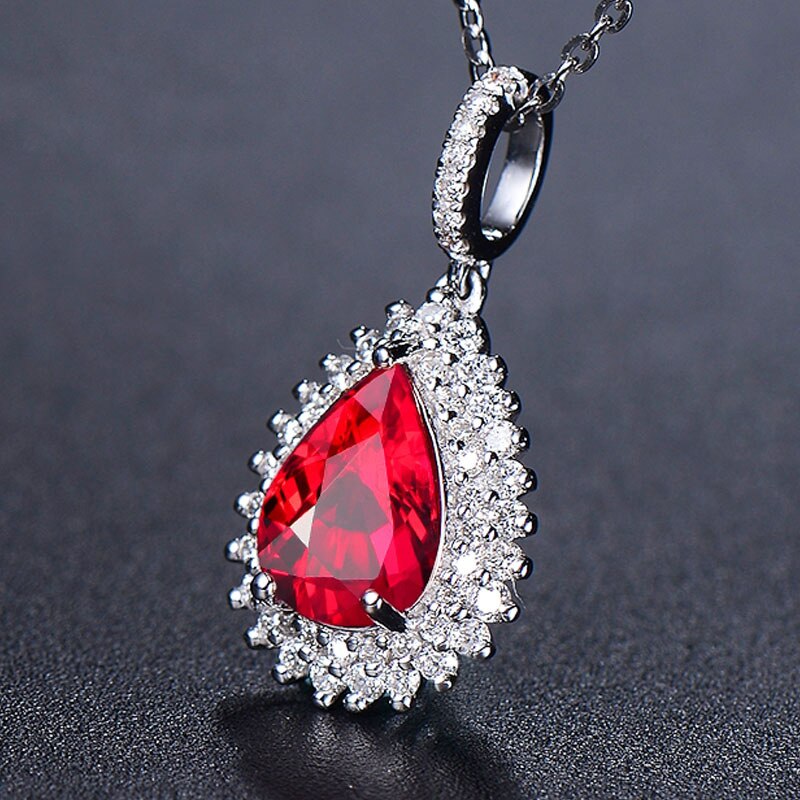 Mode Zilveren 925 Sieraden Vrouwen Ketting Met Ovale Vorm Ruby Diamant Edelstenen Hanger Wedding Party Bohemen: Default Title