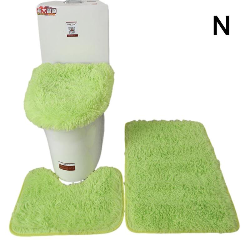 3 Stks/set Kleur Badkamer Mat Set Rechthoek Pluizige Haren Bad Tapijten Moderne Wc Deksel Cover Tapijten Kit Badkamer Accessoires: Fruit green