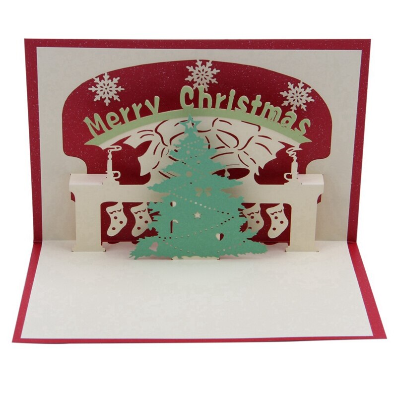 2 Pcs 3D -Up Greeting Card Postcard Handmade Happy Year Post Card, Christmas Tree & Butterfly Dances