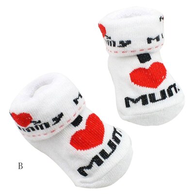 Neugeborene Winter Warme Socken Kleinkind Baby Mädchen Jungen Liebevolles Herz Papa Mutter knapp Gedruckt Weiche rutschfeste Boden Socken 0-6M A20: Mama
