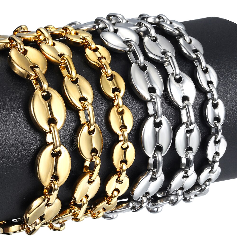 7/9/11mm Stainless Steel Coffee Beans Marina Link Chain Bracelet for Men Women Gold Silver Color Jewelry US Stock HKBM169