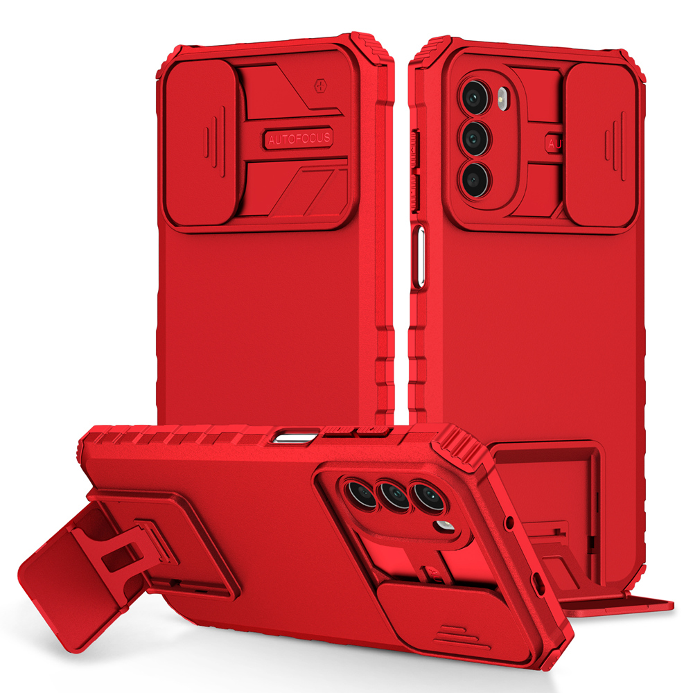 Shockproof Case for Motorola MOTO G52 G42 G22 G82 Push Pull Camera Protection Live Stand Phone Cover for MOTO G50 5G E32: EVA / Red