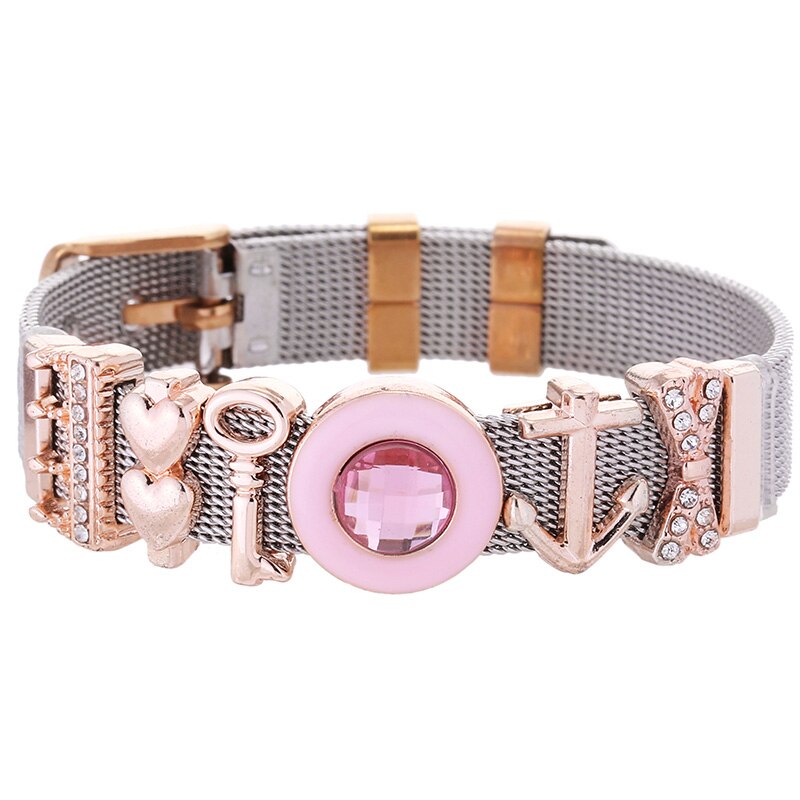 Stainless Steel Pink Lollipop Bracelet For Women Mesh Bracelet Set Crystal Bees Charm Fine Bracelets Bangles for Female Lover: D004