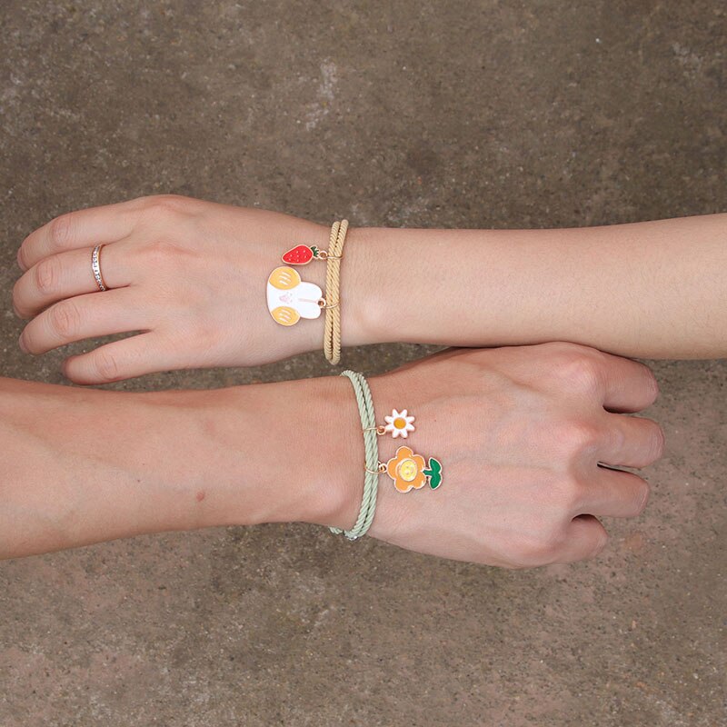 Romântico 2 pçs/set Ímã Pulseira Casal Bonito Do Cão Do Gato Pingente Braslet BFF Amigo Braclet Pulseras Brazalete Emparelhado Presente Para O Amor