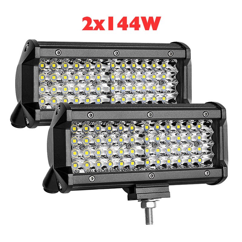 Barra de luz LED de trabajo para camiones, coches, tractores, todoterreno, SUV, 4WD, 4x4, barco, ATV, Combo de punto, 2x4 &quot;, 60W, 72W, 120W, 144W, 12V: 2X144W