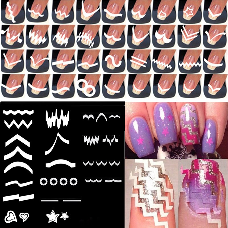 Lote de 24 hojas para manicura francesa, pegatinas de guía para manicura, herramientas de decoración de uñas