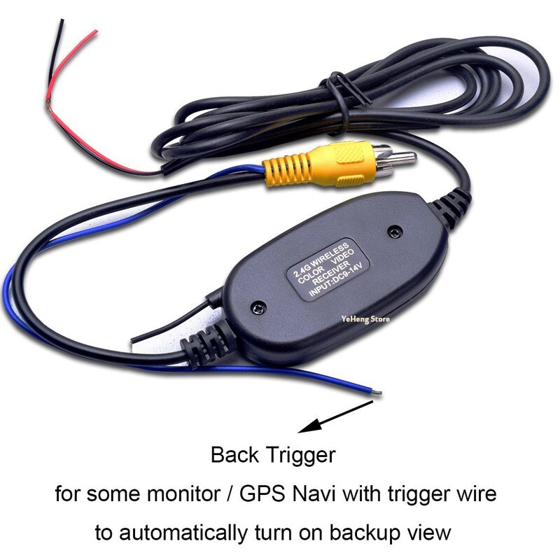 Trådløst videokabel m/ backup trigger wire tx &amp; rx til rca bakkamera sæt