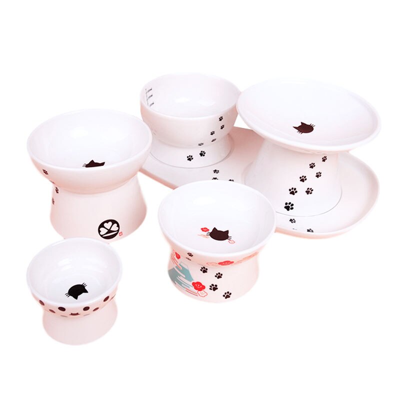 1PC bol pour animaux de compagnie mignon dessin animé mangeoire pour animal domestique haut-pied bouche unique antidérapant en céramique chien chat nourriture bols animaux de compagnie boire alimentation conteneur