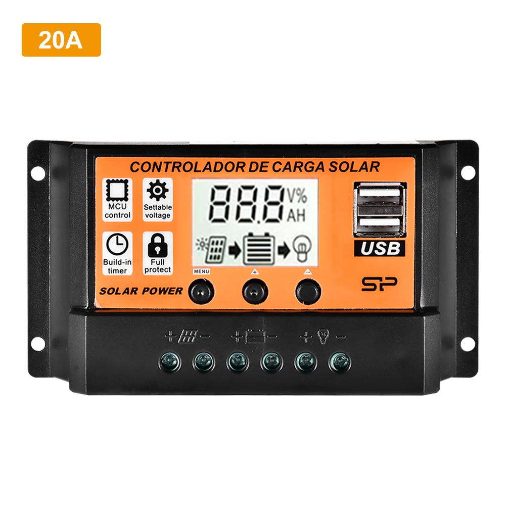 Mppt 10a/20a/30a/40a/50a/100a automaattinen aurinkopaneelien lataussäädin lcd -näyttö kaksois -usb -aurinkopaneelisäädin: 20a