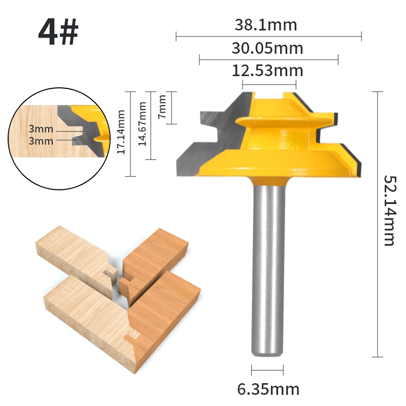YUSUN 1 pieza 45 ° Broca enrutadora de inglete con bloqueo de grados, fresa para carpintería, herramientas de madera: 33 mm