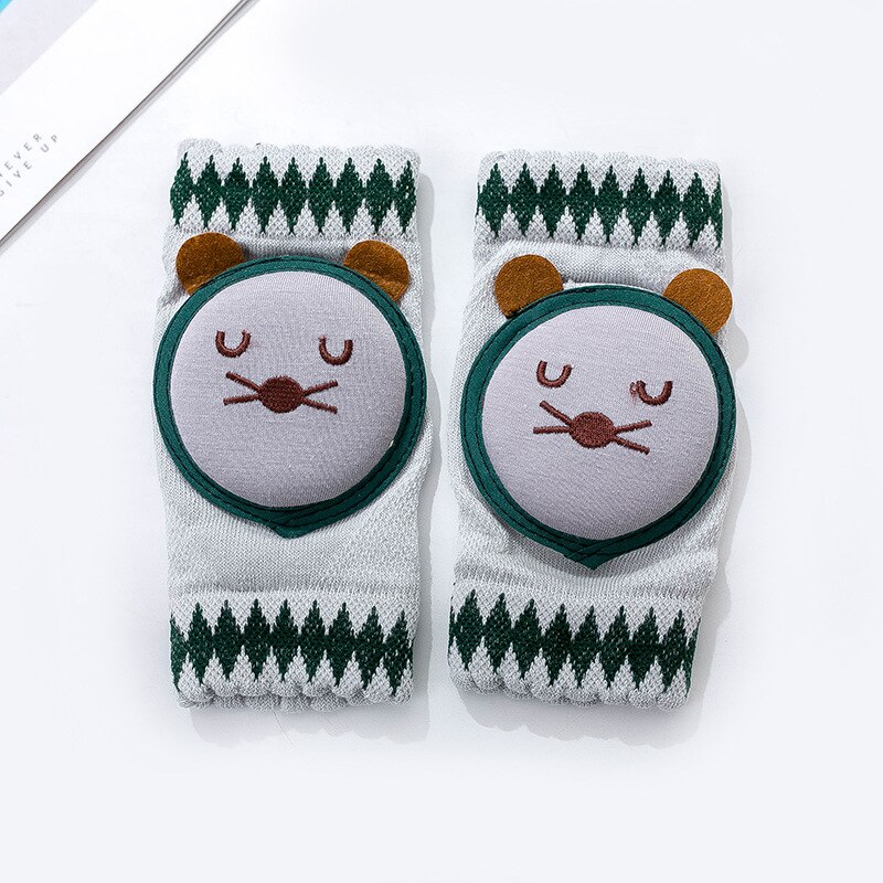 0-3Years Baby Knee Pads Infant Non Slip Crawling Elbow Cartoon Animal Mesh Breathable Kneepads Protector Toddler Safety Cushion: Dark green cat