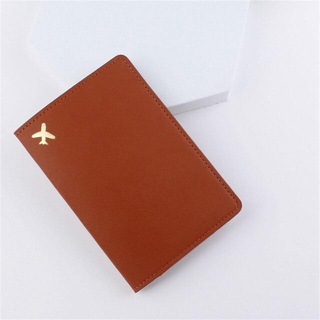 Vliegtuig Patroon Paspoort Cover Beschermende Pu Leather Vrouwen Mannen Reizen Creditcardhouder Id &amp; Document Houder Protector: Brown