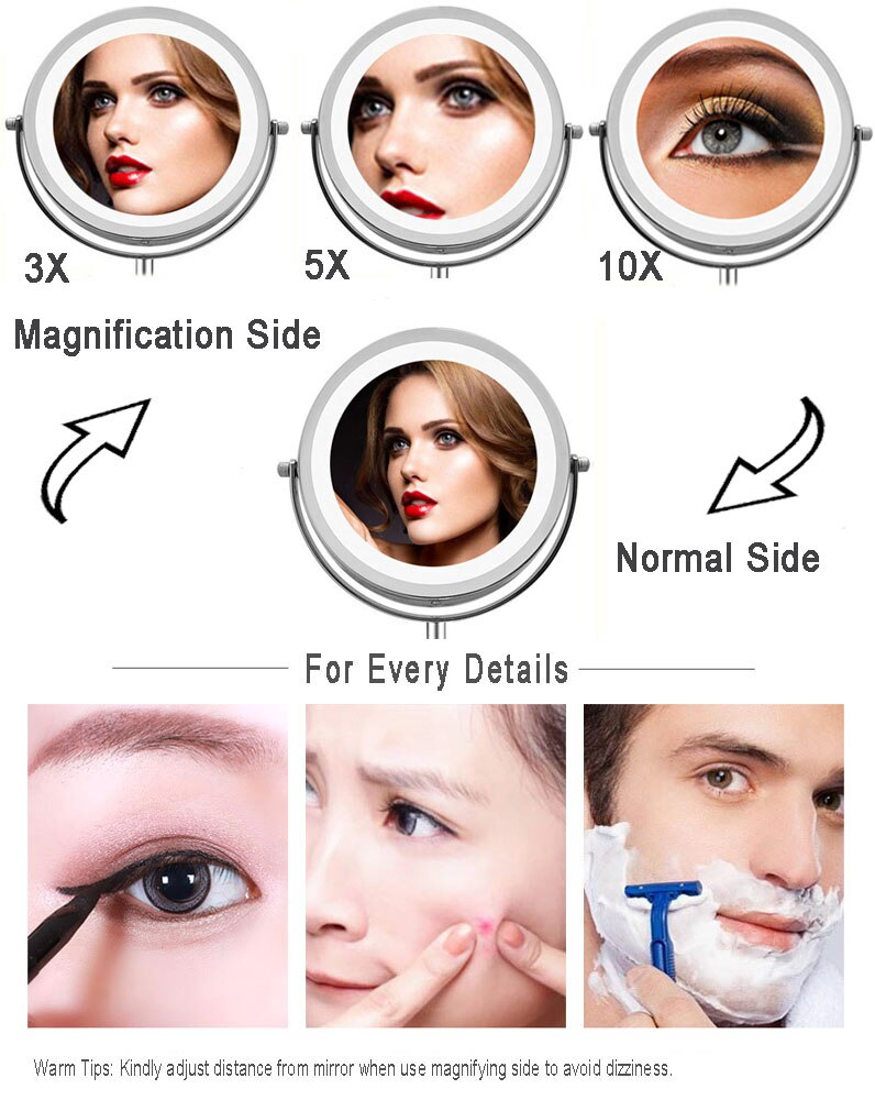 Bathroom Mirror, Wall Mounted Vanity Mirror with 10X Magnification, LED Touch Dimmer Vanity Mirror, Double Sided Cosmetic Mirror