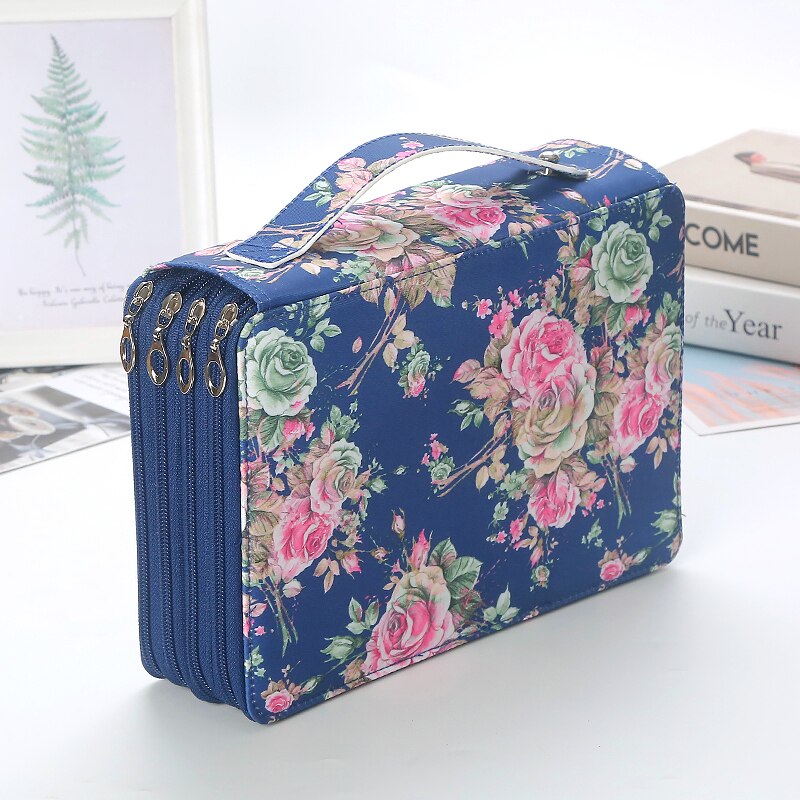 200 Slot Etui School Penal Voor Meisje Jongen Pencilcase Grote Capaciteit Pen Box Briefpapier Tas Kit Grote Pencilfolder Pouch gaten: Blue