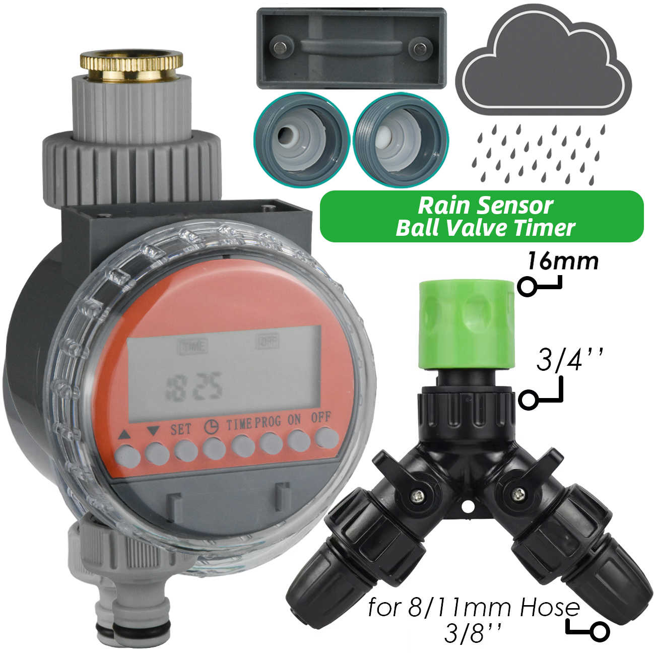 Zawór kulowy czujnika deszczu robić szklarni KESLA, bezciśnieniowy, z timerem robić automatycznego nawadniania, zestaw robić nawadniania kropelkowego, zbiornik na wodę.: FIOLETOWY
