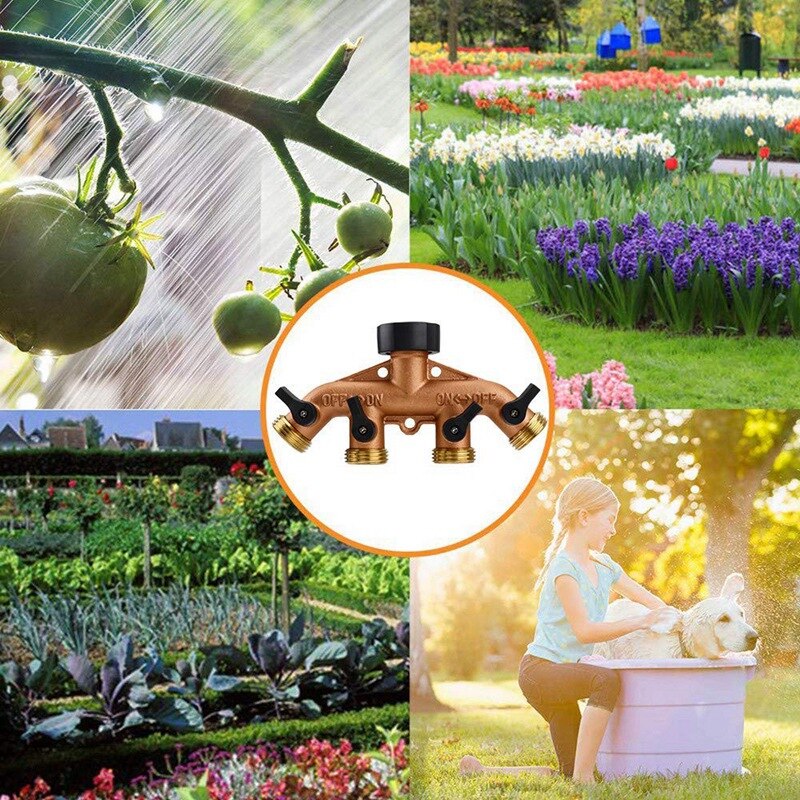 4 vías latón divisor de manguera para jardín de grifo de manguera boquilla adaptadora conmutador conector con 4 válvulas de cierre para el jardín