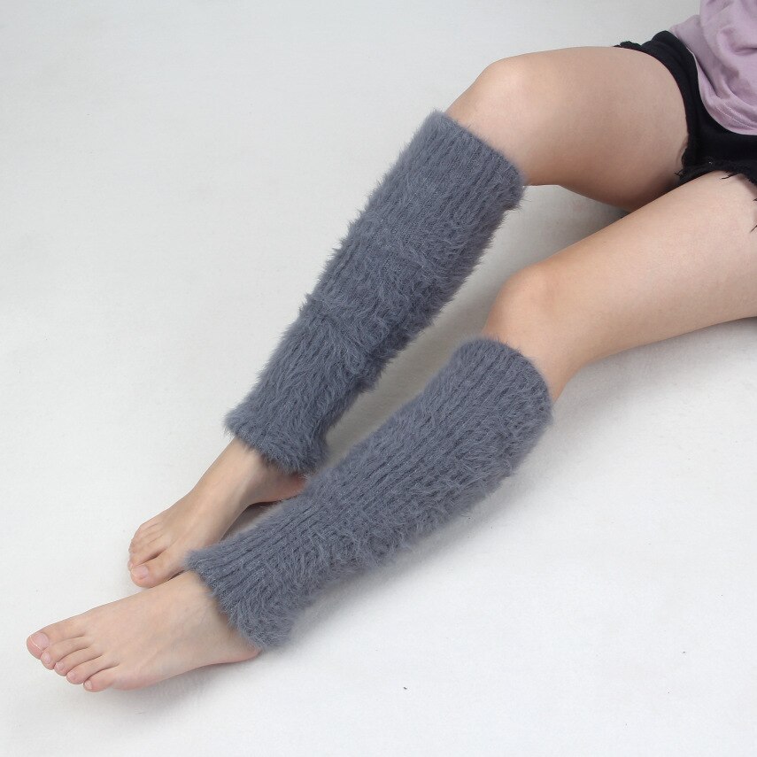 Korea Style Women Winter Warm Solid Soft Stockings Female Thick Over Knee Leg Warmers Knitted Womens Gaiters Beenwarmers: Gray
