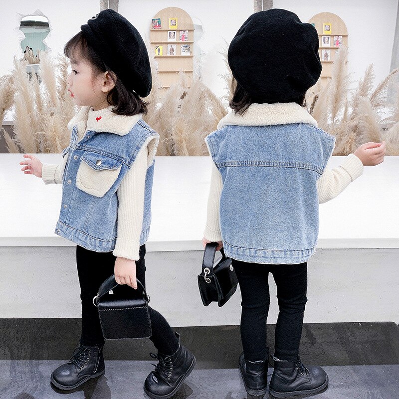 freundlicher Denim weste jungen und mädchen Winter Plus samt dicke warme jacke Denim pferd warme weste freundlicher Denim jacke