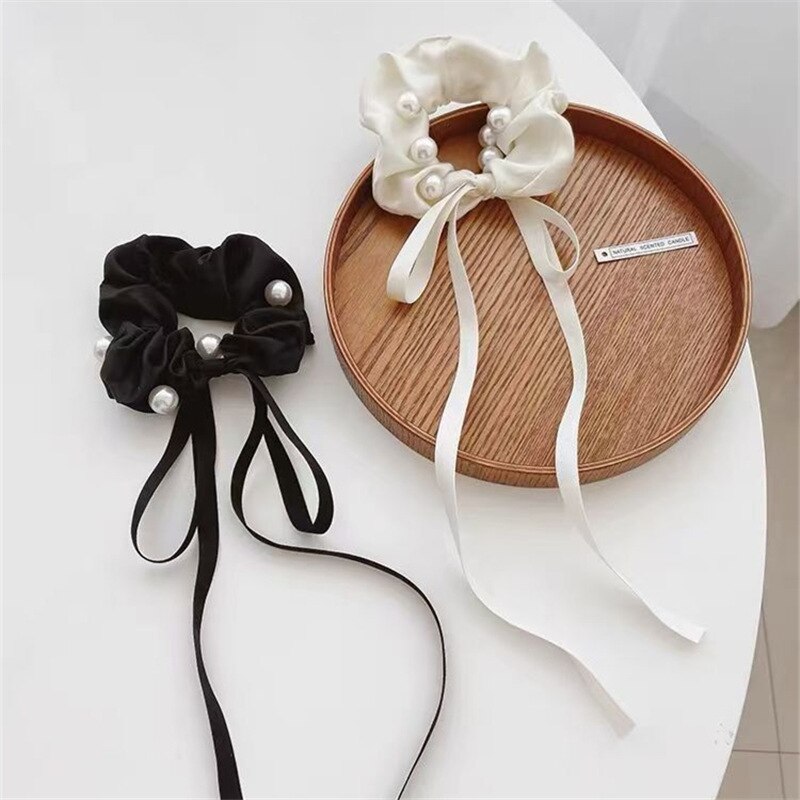 Lazo para el pelo con perlas negras para niña y mujer, banda de goma, coletero para el pelo trenzado, cuerda para el pelo circular, accesorios para el cabello trenzados