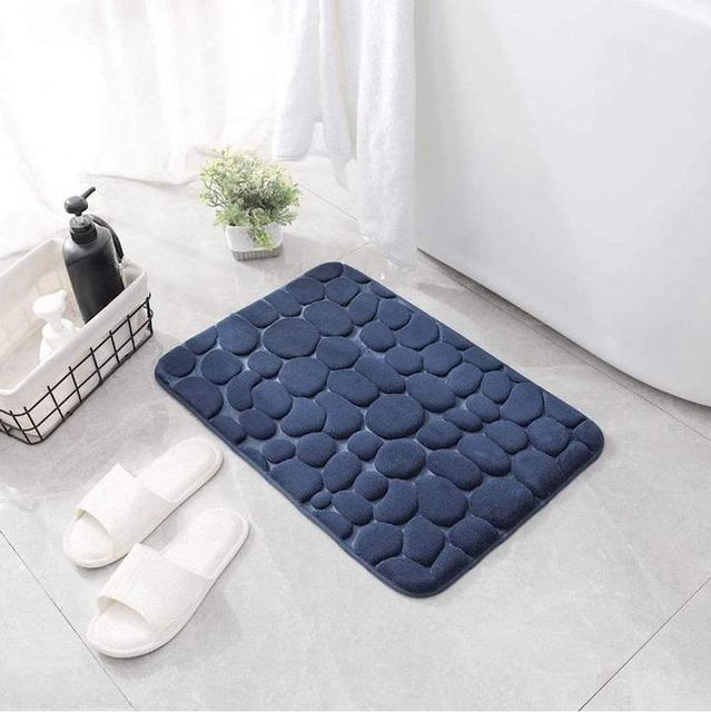 Bathroom Mats Super Absorbent Bath Mat Carpet Non-slip Floor Mat Comfortable and Resilient Modern Simple Door Decor Washable Rug: Blue / 500MMx800MM