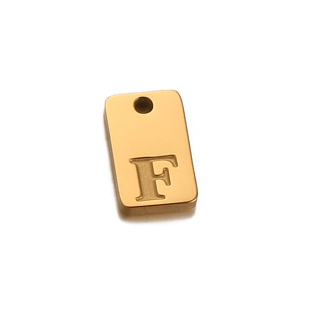 Breloques initiales de l'alphabet carré en acier inoxydable, lettre anglaise gravée, colliers de la présidence bricolage, fabrication de bijoux esthétiques, 5 pièces par lot: Rhodium plaqué