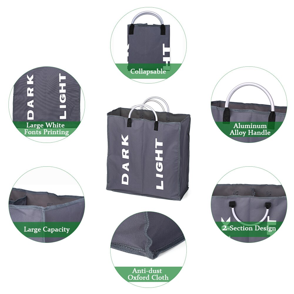 Laundry Bag Foldable Laundry Basket Large Dirty Laundry Basket Hamper Sorter Oxford Cloth Dirty Clothes Bag with Aluminum Handle