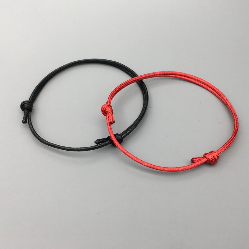 Conjunto de pulseras de la suerte para hombre y mujer, pulsera de cuerda sencilla, color negro y rojo, de cumpleaños, , 2 uds.,