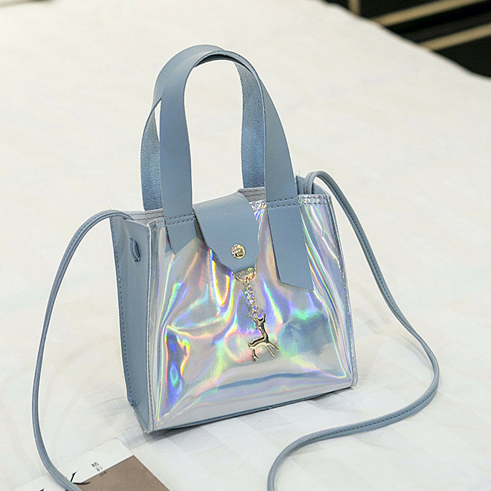 Women's PVC Holographic Bag Clear Transparent Small Tote Hologram Handbag Purse