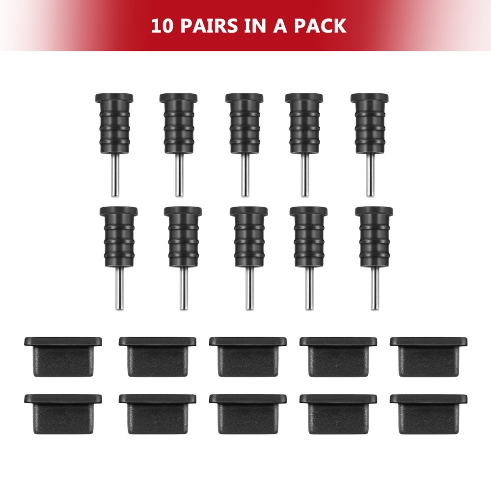 Ukcoco 10 Pairs Usb Type Anti Stofkap Siliconen Poort Plug Cover (Zwart)