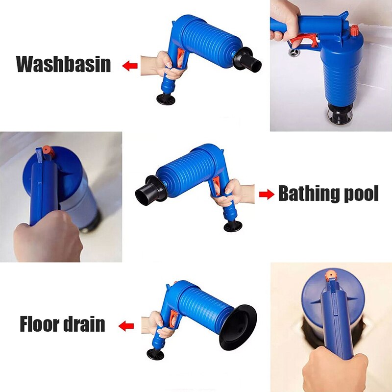 Air Drain Blaster Pressure Pump Cleaner Home High Pressure Unclogs Toilet Hand Powered Plunger Set
