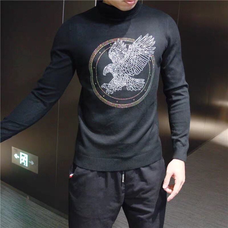 Pull tricoté à strass pour homme, marque décontractée, automne-hiver, style européen et américain