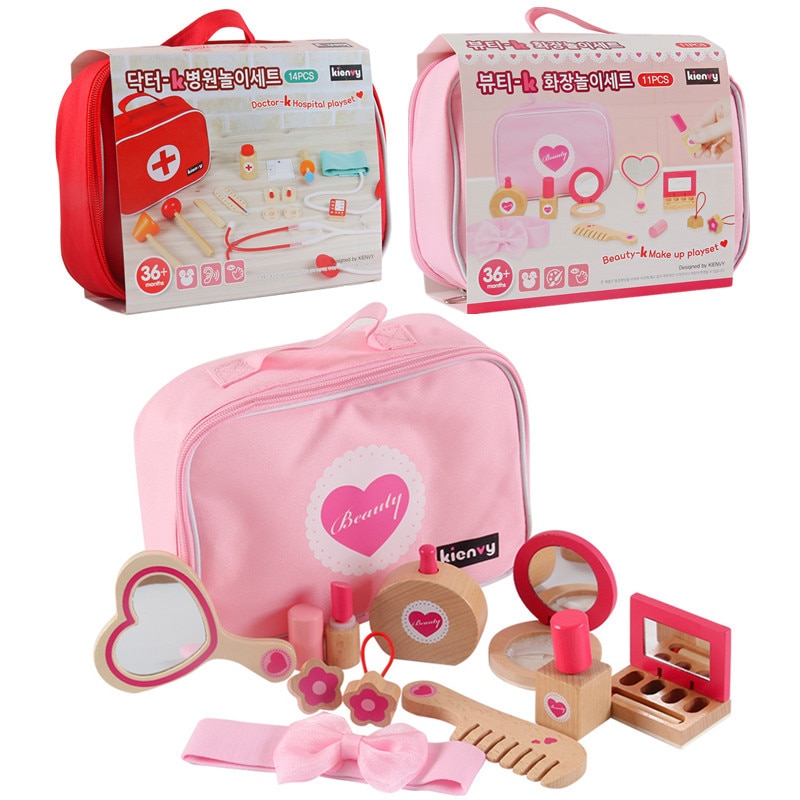 freundlicher Holz Schönheit machen-hoch Arzt Spielzeug Simulation Spielen Haus Spielzeug Kommode Mädchen Prinzessin Kosmetik Tasche vorgeben Spielzeug