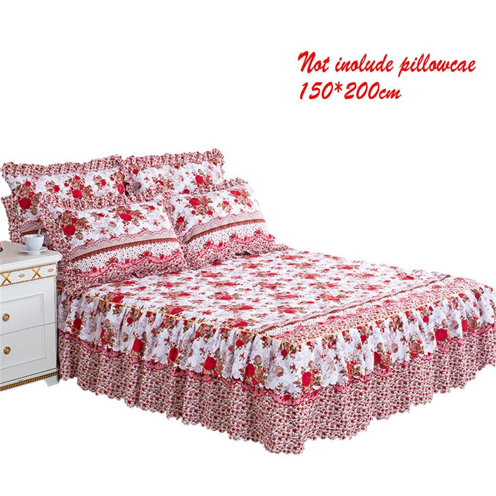 150*200Cm Pastorale Bed Cover Effen Bed Cover Lakens Katoen Gewatteerde Kant Sprei Kant Laken Ondersteuning: 1pcs bed skirt H