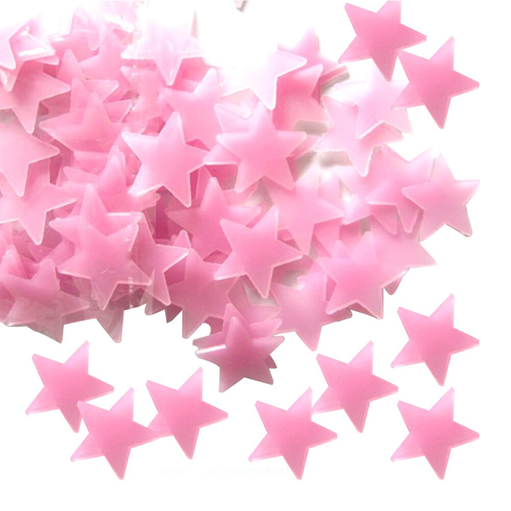 100 pcs/pack 3cm bricolage étoiles lumineuses autocollant mural maison chambre plafond décor décalque maternelle lueur autocollants enfants: 100-Pink