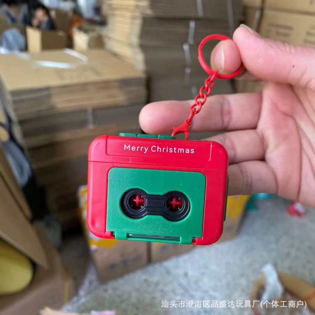 Portable Mini Christmas Retro Tape Recorder Keychain Music Playing Fun Decorative Item Compact Size Plastic Material
