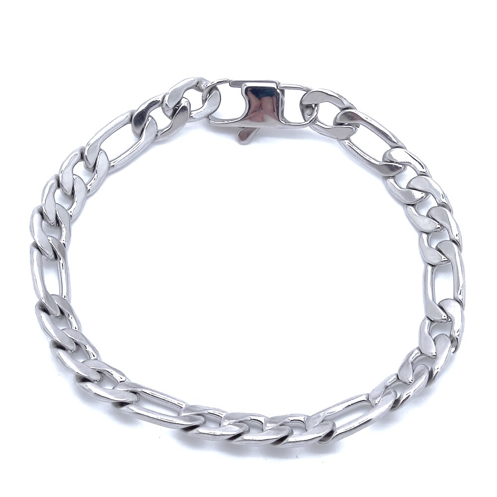 Masculine Bracelet Figaro Chain 100% Stainless Steel Bracelet 6mm 8mm 12mm Width 8" Inches Silver Color Jewelry for Men Women