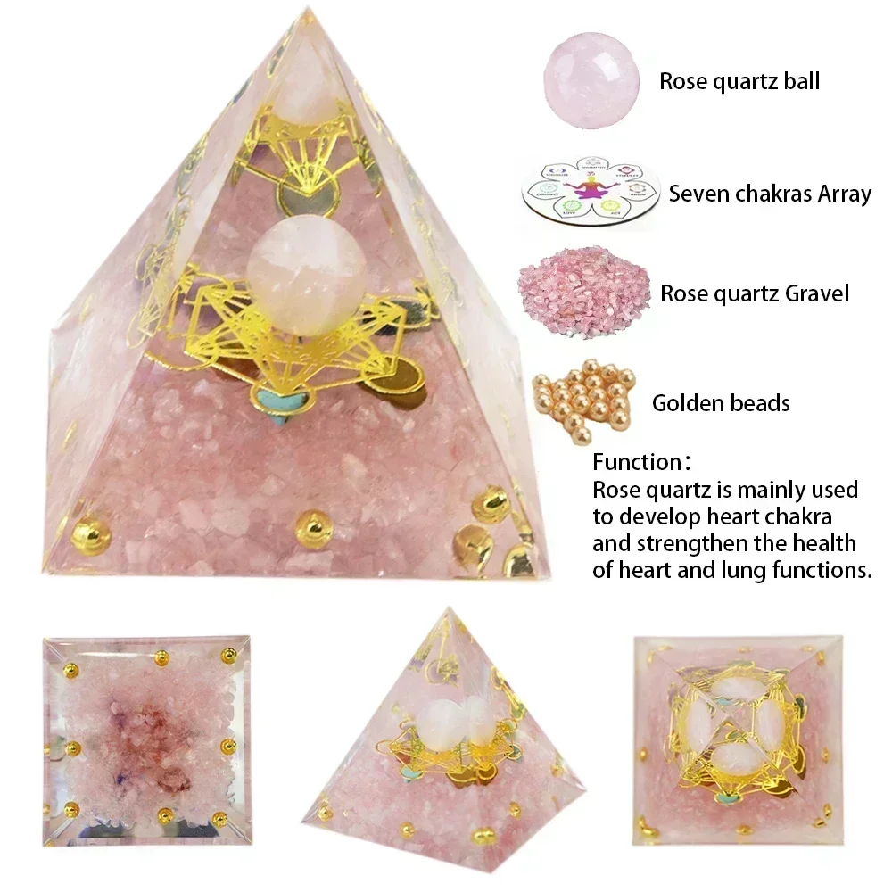 Generador de energía de cristal Natural pirámide peridoto amatista Reiki curación Chakra pirámide de resina decoración egipcia decoración de la habitación 1 ud.: Caqui oscuro