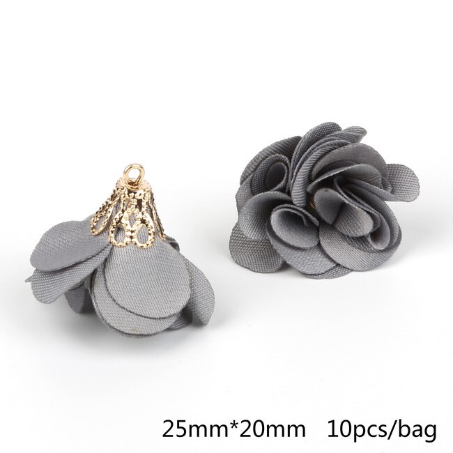 Top 10 stücke Blume Gold Hohl Perlen Kappe Mit Perle Perlen Stoff Quaste Für Ohrringe Anhänger DIY Schmuck erkenntnisse: Grey