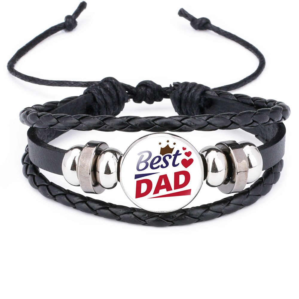 Vaderdag Beste Super Dad Hand Geweven Lederen Koord Glas Armband: 10
