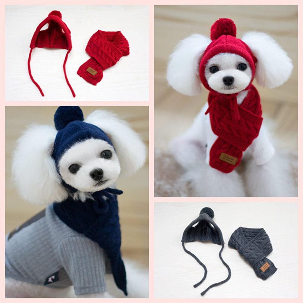 Hoed Voor Honden Winter Warm Stripes Gebreide Muts + Sjaal Kraag Puppy Teddy Kostuum Kerst Kleding Santa Hond Kostuum