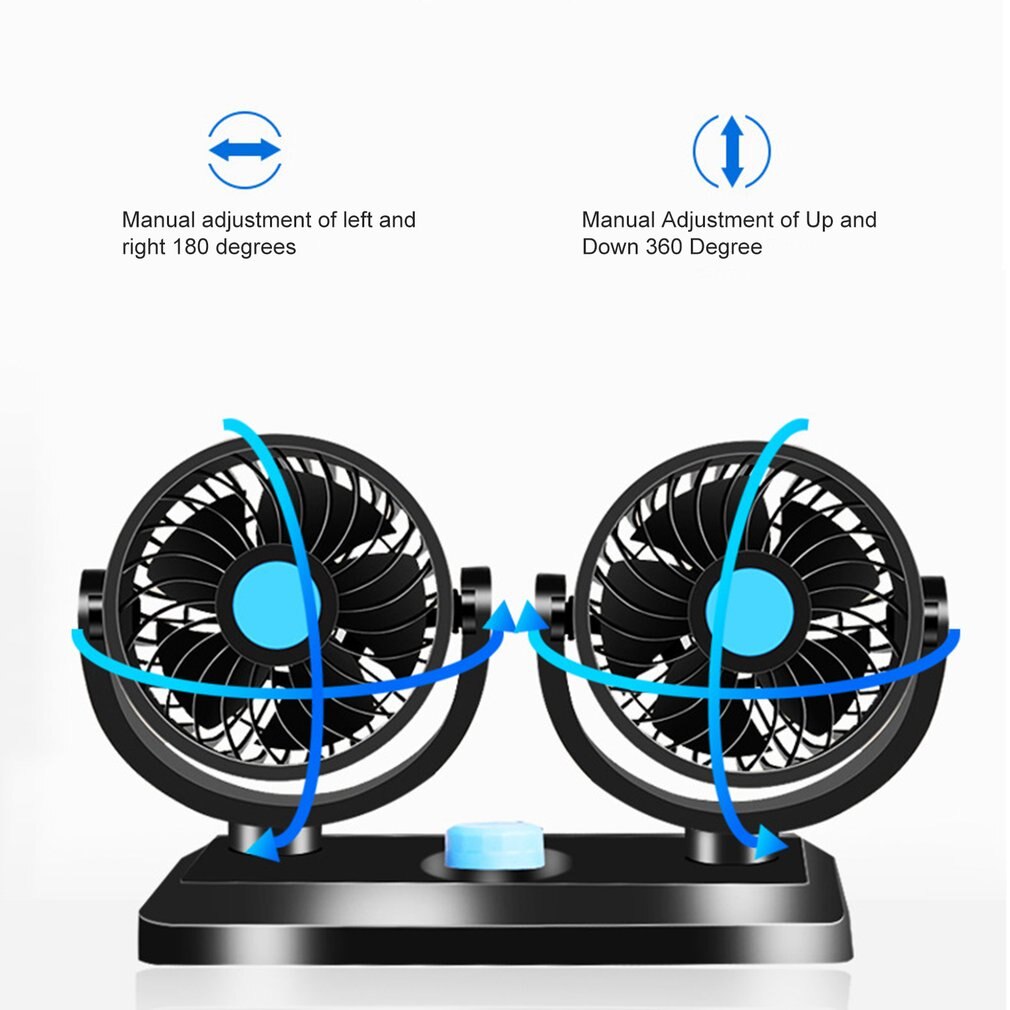 360 Rotating Free Adjustment Dual Head USB Cooling Air Fan Car Cooling Swing Dashboard Ventilation Fan Air Circulator