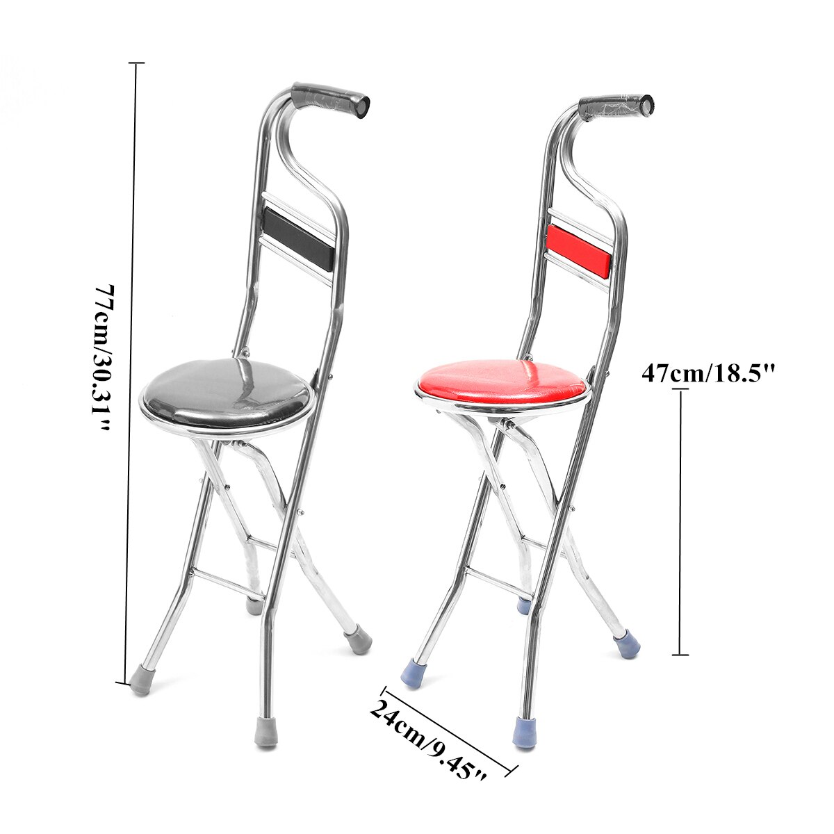 Bastón plegable 2 en 1 portátil, de acero inoxidable, ligero, con asiento, taburete, trípode, muleta portátil para caminar para personas mayores