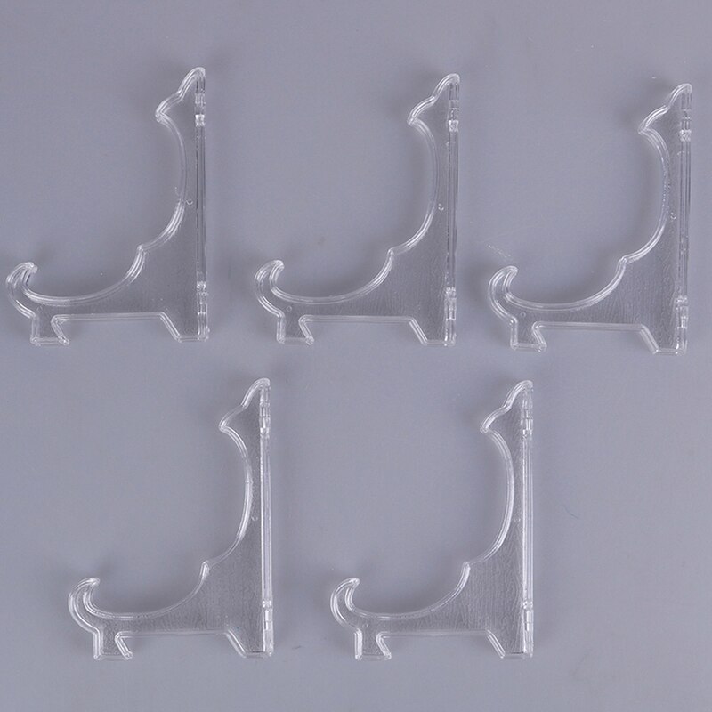 ! 5 stk mini klar plast mynt mineraler plater kort emblem display staffeli stativ holder