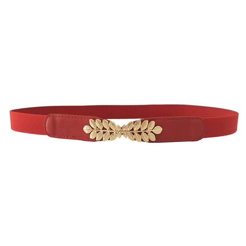 Women Waist Belt Narrow Stretch Dress Belt Thin Buckle Waistband: Red