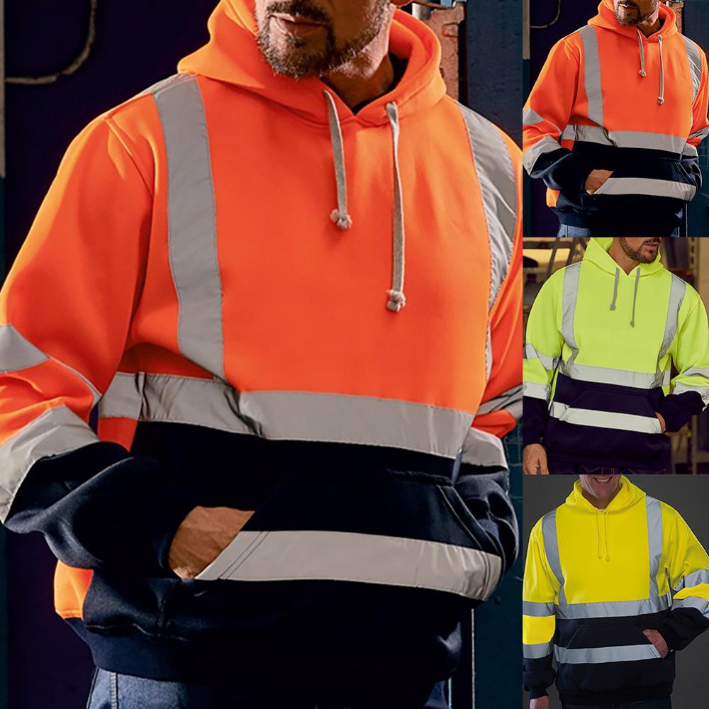 Sudadera de manga larga con capucha para hombre, abrigo reflectante de alta visibilidad