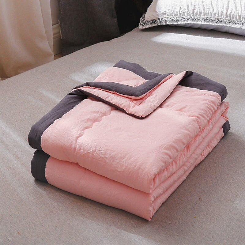 Washed Cotton Spring Fall Thin Quilt Summer Air-conditioning Comforter Soft Breathable Bed Blanket Solid Color Quilted Quilts: 200x220cm 1200g / 03