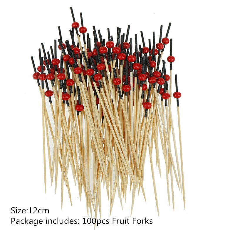 100pcs 9/12cm Bamboo Food Picks Buffet Cupcake Fruit Fork Party Cake Dessert Salad Vegetable Sticks Cocktail Toothpick Skewer: 9