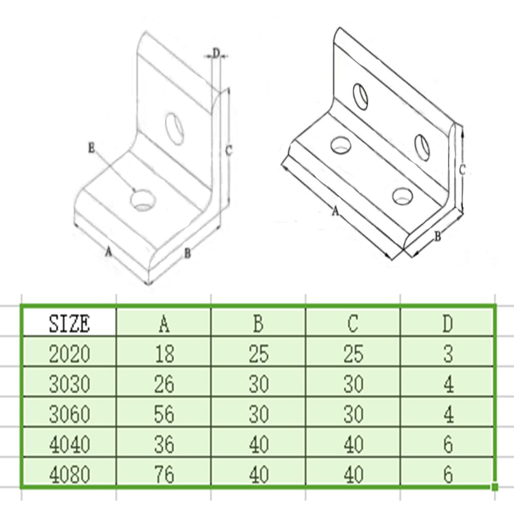 5 stk l type 90 grader  /3030/4040/3060/4080 stik hjørnevinkelbeslag forbindelsessamlingsliste til aluprofil